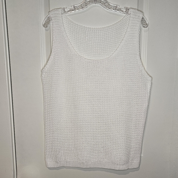 White Open Knit Mesh Sleeveless Scoop Neck Breathable Summer Tank Top Size XXL - Picture 7 of 7